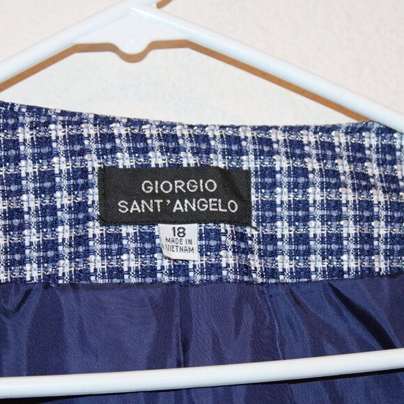 NEW Giorgio Sant’ Angelo blue and white knit bow accent woman’s coat size 18 - Picture 8 of 9